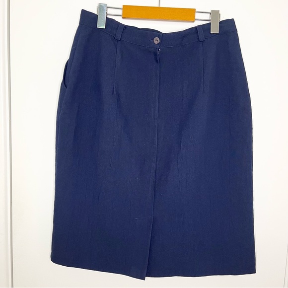 Navy Vintage 80s Ribbed Matching Blazer & Skirt Set - Picture 11 of 13